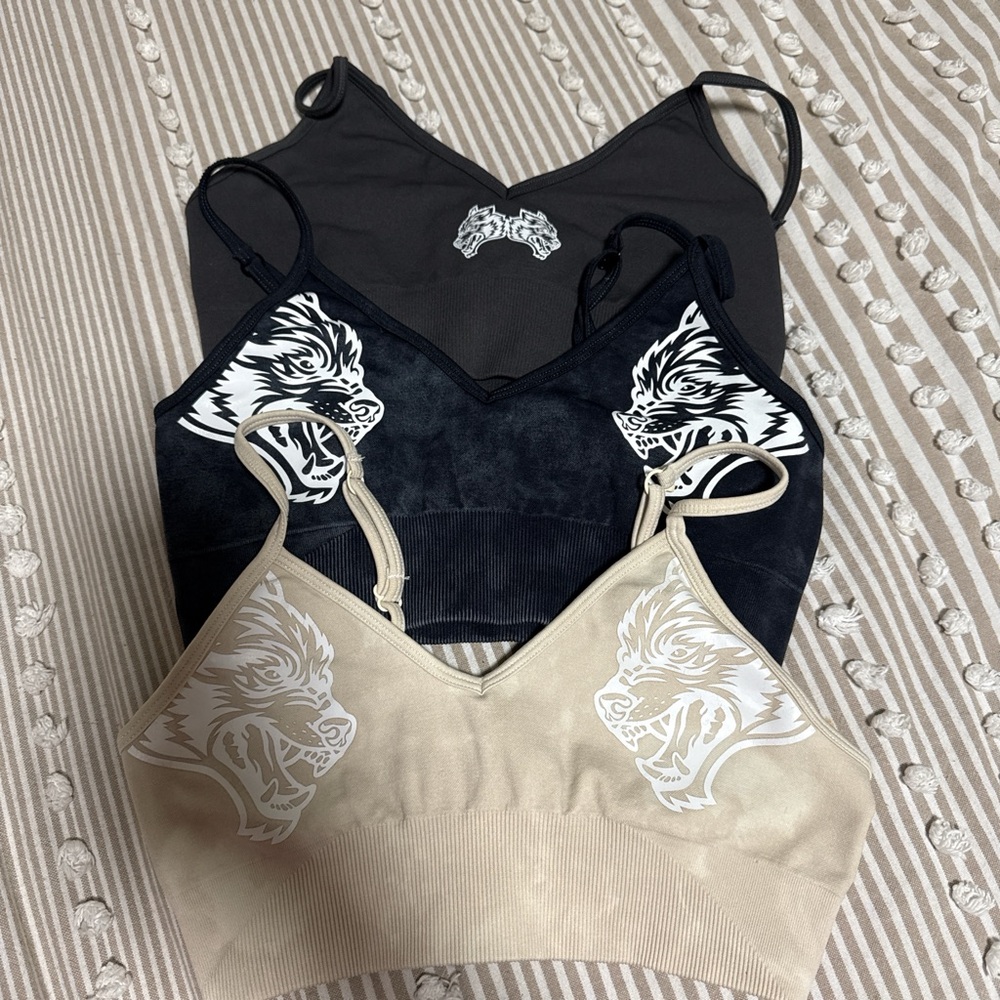 Darc Sport Wolf-Print Seamless Bralettes — Black, Beige